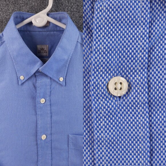 Peter Millar Check Button-Down Cotton Nanoluxe Medium Blue Long Sleeve Mens - Picture 1 of 16